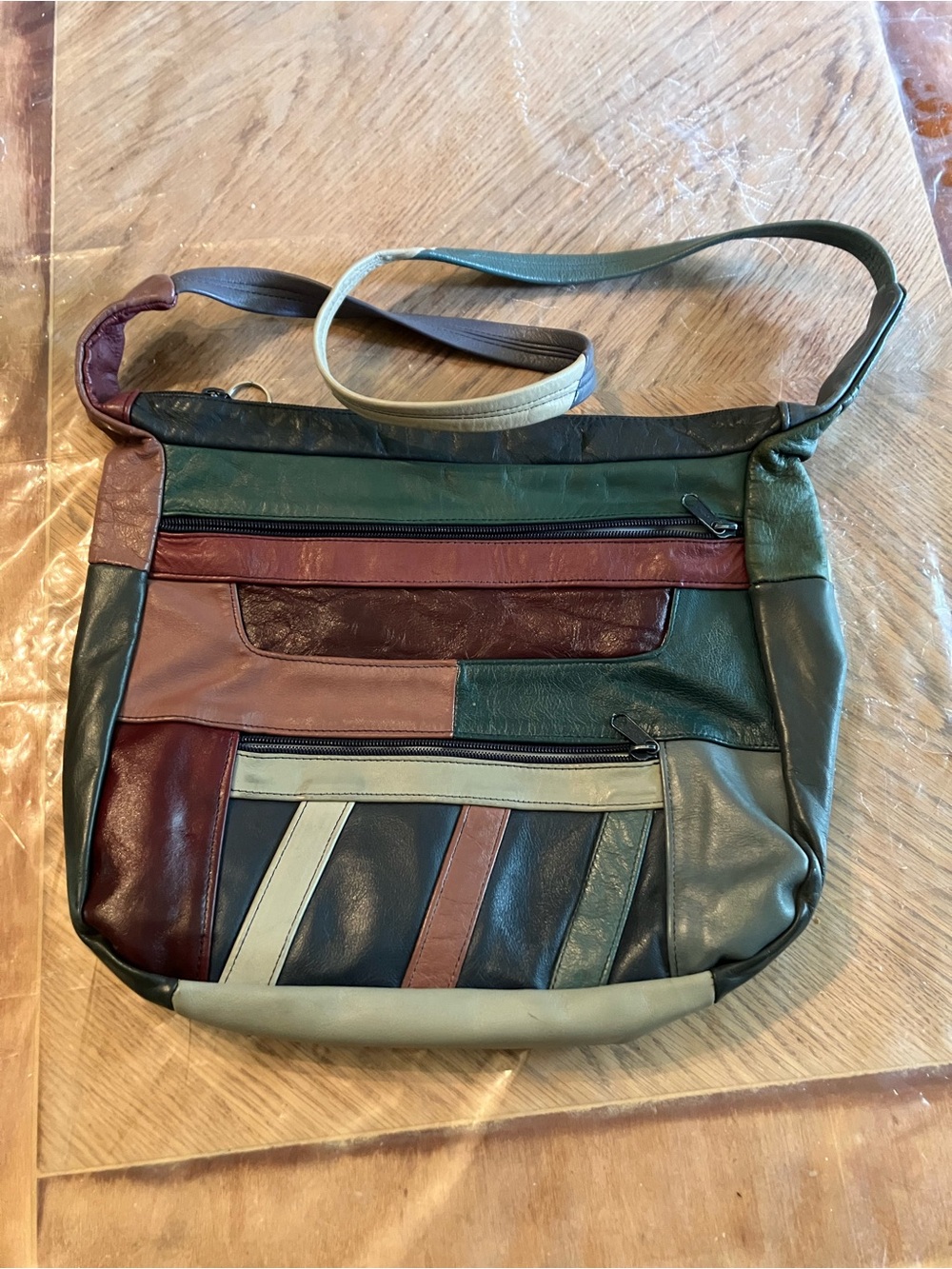 Vintage Multi-Color Patchwork Real  Leather Crossbody Bag